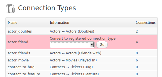 Connection Types screen